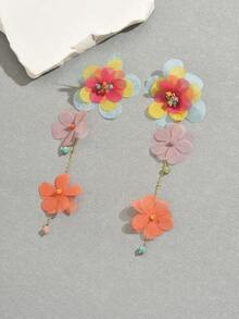 1 Pair Women's Elegant Fabric Flower Long Earrings, Suitable For Daily Wear (Flower Bead Color Random) - Color - View 5