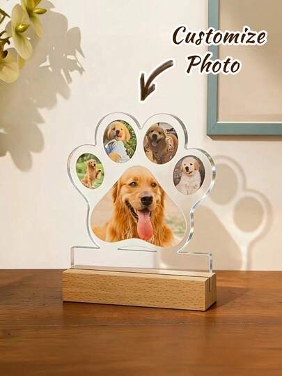 1pc Custom Photo Paw Print Acrylic Plaque,Personalized Pet Memorial Photo Frame,Custom Dog Cat Photo Plaque,Pet Lover Gift,Pet Loss Memorial Gift,Christmas Gift,Birthday Gift,Valentine's Day Gift,For Pet Owners,For Animal Lovers,Home Decor,Desk Decor,Pet Keepsake,Custom Pet Portrait,Acrylic Photo Stand,Wooden Base Photo Display,Trending Pet Products, Pet Gifts,Personalized Pet Art
