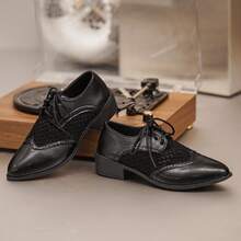 Women's Summer New Thick Heel Mesh Patchwork Versatile Retro Hollow Lace-Up Shoes - Black - View 3