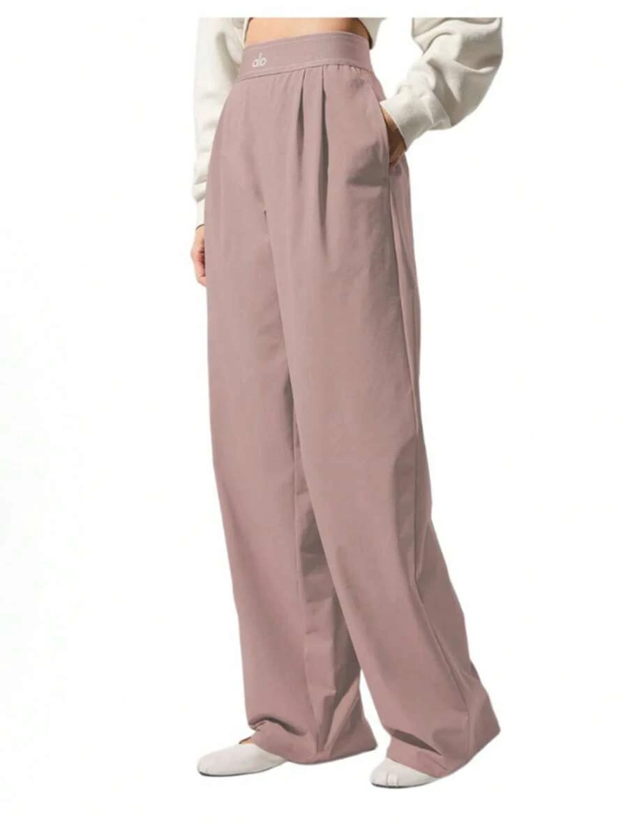 Alo Yoga Women's Suit Up Trouser | Premium High-Waist Relaxed Straight-Leg Pants | Luxury Soft Stretch Performance Trousers | Wide-Leg Athletic Leisure Slacks | Celebrity Style Urban Workout Apparel | Breathable Lightweight Formal-To-Gym Pants - Pink - View 1