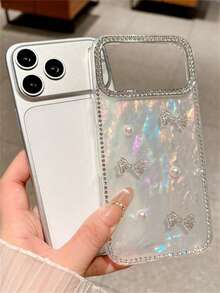 Luxury 3D Bling Rhinestone Bow Pearl Shiny Laser Shell Pattern Phone Case Compatible With IPhone 17 Pro Max 17 Pro 17 16 Pro Max 16 Pro 16 15 Pro Max 15 Pro 14 Pro Max 14 Pro 13 12 Pro Max 11 16 15 14 Plus Aesthetics Chic Gift Protective Back Cover For Girl - Shell Pattern - View 4