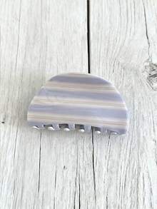1pc Korean Style Blue & Coffee Striped Acrylic Hair Claw Clip, Retro Elegant Hair Accessory For Bun, Ponytail, Versatile Hair Clip, Fashionable Hair Claw Clip For Winter Women Hair Accessories - 淺藍色 - 查看 4