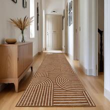 1Pcs Room Decor Modern Rainbow Stripe Geometric Rug For Living Room Bedroom Runner For Hallway Non-Slip Machine-Washable Floor Mat Foldable & Durable Home Decor Abstract Area Rug For Dining Room Dorm - Camel - View 4