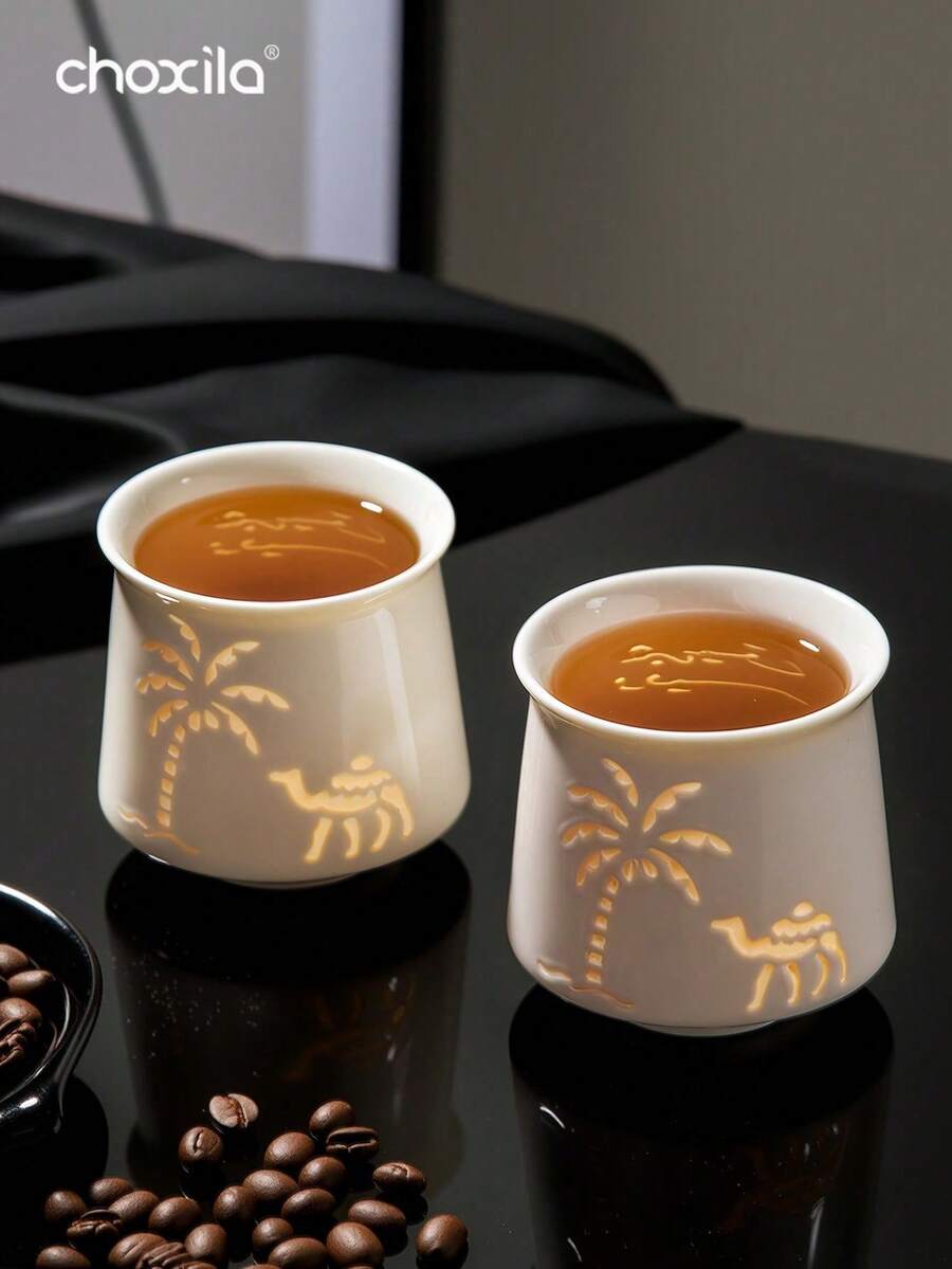 choxila 1个镂空茶杯,半透明陶瓷马克杯,棕榈树骆驼图案咖啡杯,水杯,奶茶杯,浅色清新简约杯,适用于家庭、餐厅、咖啡馆、庭院 - Cup - 查看 1