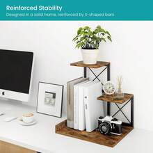 Desk Shelf Organizer, Wood Desktop Organizer Small Bookshelf, 3 Tier Storage Shelf Riser Display Stand For Office Decor And Desk Accessories, Rustic Brown Black - Multicolor - View 7