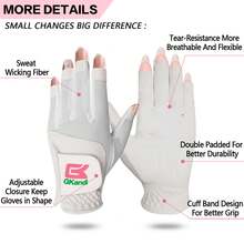 FINGER TEN 1pc Women's Golf Half-Finger Glove (Left Hand), Breathable All-Weather Comfortable Glove, Boost Swing Confidence, Perfect Gift For Female Golfers - White - View 4
