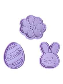 3pcs Easter Cookie Embossing Stamp Set - Rabbit, Easter Egg, Flower - Cookie Press Mold, Press-On Cookie Stamp, Plastic Embossing Mold, One-Click 3D Texture, DIY Cookie And Pastry Decoration, Holiday Baking Essential - Multicolor - View 2