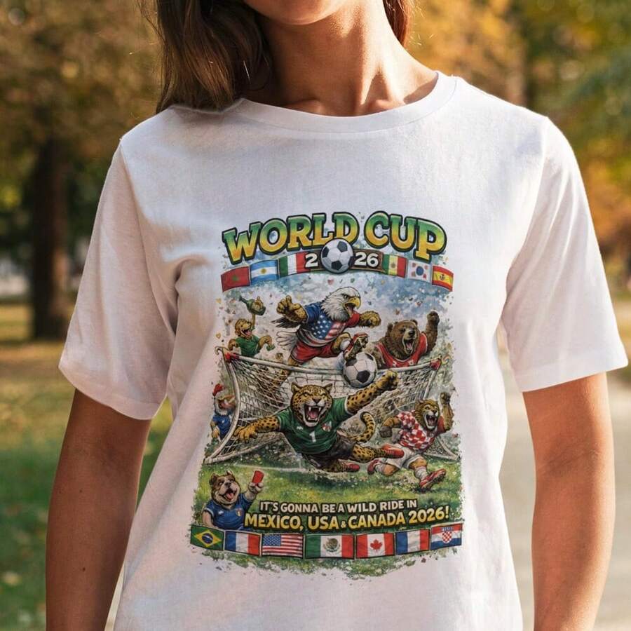 World Cup 2026 T-Shirt_ Animal Emblems, Mexico USA Canada - trắng - Xem 1