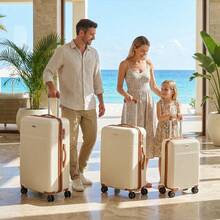 Luggage Set 3 Piece, White, Hardshell Suitcase With 4 Spinner Wheels, Vertical Striped Design - Beige - View 2