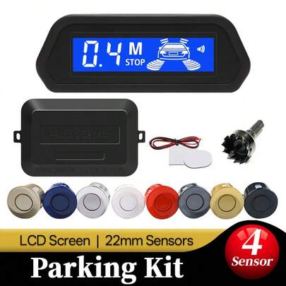 汽车泊车传感器套件，4个传感器，22mm背光显示屏，倒车雷达监控系统，12V