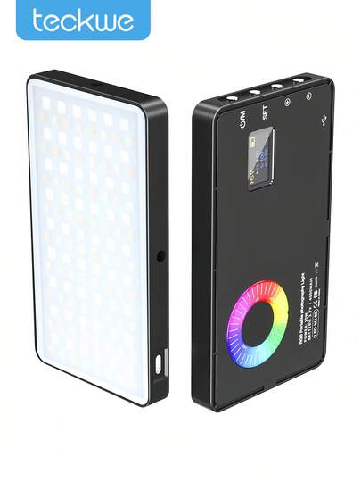 便攜RGB彩色360度視頻補光燈帶液晶顯示器,顏色溫度,4000mAh大容量照相燈適用於現場直播