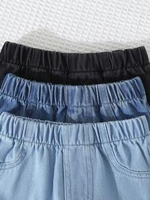 3件套幼儿男童休闲经典百搭时尚水洗牛仔短裤套装 - 彩色 - 查看 3