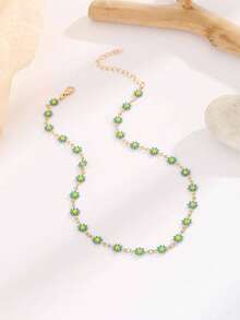 1件装 时尚夏季滴油花朵链项链 - 綠松石色 - 查看 3