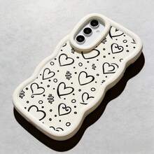 1pc Camera Hole Full Protection; Wavy Texture Comfortable Grip; Matte Anti-Slip Anti-Dirt; Cute Heart Pattern; Soft Case Material Compatible With Samsung A14/A15/A16/A17/A04/A05/A06/A07/A54/A55/A56/A34/A35A/36/S25/S25Plus/S25Ultra, A54, Moto G13/14/15 - Wavy White - View 4