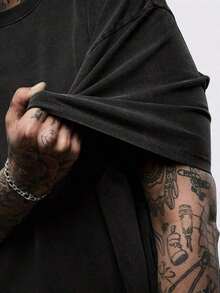 Summer TopsHalloween Retro Washed T-Shirt Scream Ghostface Heart Hands Graphic Tees Water Washing Print T-Shirt, Men's Vintage T-Shirt,Short Sleeves Crew Neck Top Tees, 230 Gram Cotton T Shirts, Holiday GiftsLoose And Comfortablesummer Clothes - 黑色 7 - 查看 7