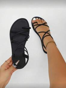 Giày sandal nữ mới năm 2026, giày bệt buộc dây, thiết kế đơn giản, thoải mái, thích hợp mang hàng ngày, đi biển, phù hợp cho văn phòng, nhà, tiệc tùng, kỳ nghỉ, đế mềm, cỡ lớn dành cho nữ, sandal thanh lịch, hở mũi, đế chống trượt, cỡ lớn dành cho nữ, sandal đen. - màu đen - Xem 5
