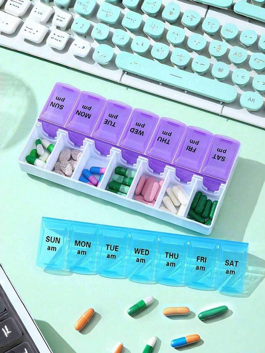 1 hộp đựng thuốc 7 ngày/tuần, hộp đựng thuốc di động 7/14 ngăn, hộp đựng thuốc du lịch trong suốt, hộp đựng viên vitamin, có thể đựng viên nén, viên nang, dầu cá, thiết kế nhỏ gọn, cần thiết cho gia đình, du lịch, ký túc xá.