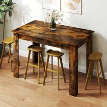 COSTWAY Extendable Dining Table, Modern Kitchen Table W/ Adjustable Tabletop, L-Shaped Legs, Large Industrial Dinner Furniture For Kitchen, Dining Room, 110 KG Load Capacity, Brown - Brown - View 3