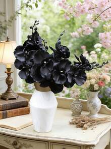 1支/2支/4支/8支/12支黑色蝴蝶兰花人造花茎，优雅假花装饰，现代简约美学风格，适用于客厅、卧室、办公室、餐桌、架子和花瓶展示，哥特式、北欧风格，适合全年家居装饰、公寓装饰、桌面展示和活动背景装饰。 - 彩色 - 查看 9