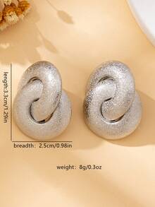 1 par de pendientes de mujer, pendientes de flor retorcida de metal mate elegantes y de moda, regalo de joyería adecuado para uso diario - Plateado - Ver 4