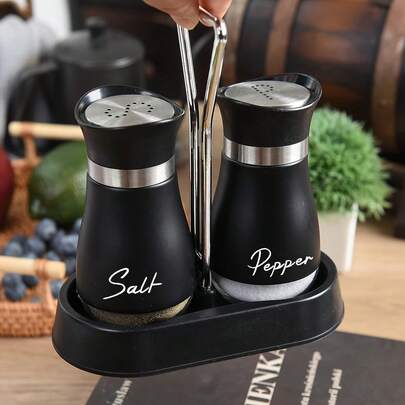 2pcs/Set Kawaii Glass Salt And Pepper Shakers, Uncharged Seasoning Bottles For Kitchen, Picnic, BBQ - Cute Spice Jar Containers, Essential Farmhouse Decor, Ideal Christmas & Halloween Gift,Wooden Salt And Pepper Grinder Set,Salt And Pepper Grinder Set Wooden,Kitchen Accessories,Salt And Pepper Set
