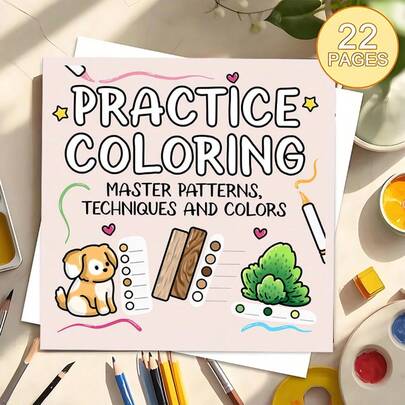 练习涂色：巧妙掌握图案、技巧和色彩（22页加厚纸升级版），专为女性设计，色彩鲜艳，舒缓压力，适合马克笔，也适合青少年，融合了奇幻和诡异元素。是情人节、生日和其他节日的理想礼物。也是万圣节、返校季、圣诞节、艺术手工、DIY休闲和涂鸦的绝佳选择。