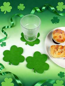 10 pièces Dessous de verre en feutre vert à quatre feuilles de trèfle pour la Saint-Patrick, tapis antidérapants résistants à la chaleur avec trèfles chanceux pour les tasses et les tasses, décoration de bureau et de maison pour la fête irlandaise, cadeaux pour les fêtes et les anniversaires - Voir 2