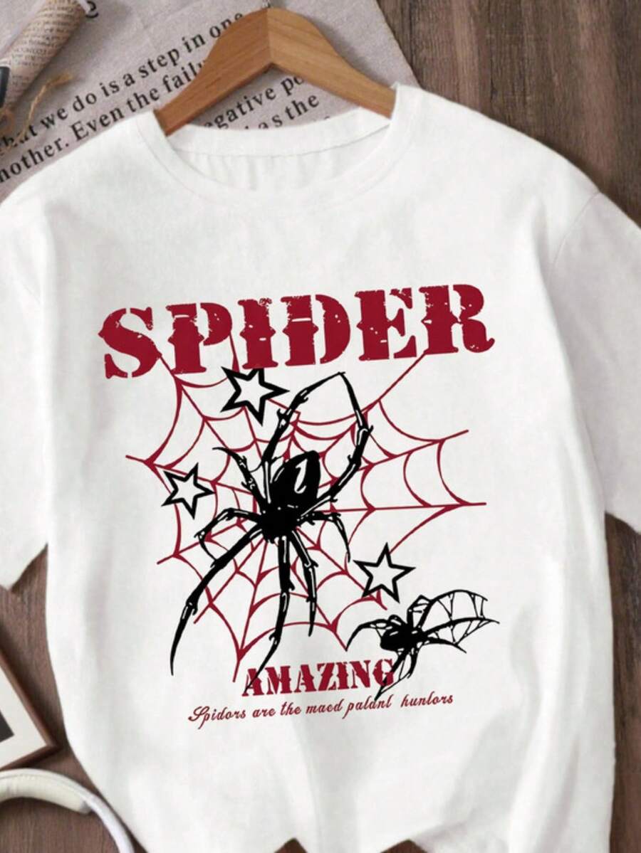 Basic Unisex T-Shirt Spider Web Streetwear Premium Stylish - 白色 - 查看 1