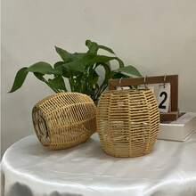 1个波西米亚风格藤编吊灯灯罩 - 手工编织现代藤编吊灯灯罩 - 农舍风格吸顶吊灯罩，优雅的编织纸绳，别致的装饰照明，适合办公室或家居，营造氛围的现代吊灯艺术设计 - 麻繩燈罩 - 查看 6