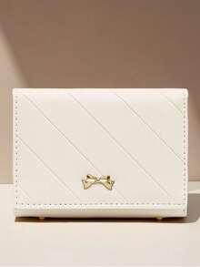 New High-Quality Minimalist Trifold Women Wallet, Multi-Card Slots, Cute Bow Design Short PU Wallet - White - View 6