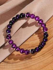 1pc Stay Sleep Elastic Bracelet - 8mm Purple Quartz, Purple Ombre, Stress Relief Gemstone, Perfect Gift For Any Occasion - Màu tím - Xem 3