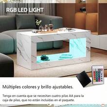 Mesa De Centro Rectangular De Aspecto Moderno Con Luces Led, Mesa Auxiliar Para El Hogar, Sala De Estar - Blanco - Ver 4