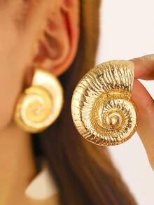 1pc Exaggerated Unique Spiral Metallic Necklace, Perfect For Beach Vacation And Party - Conch Shell Necklace - View 5