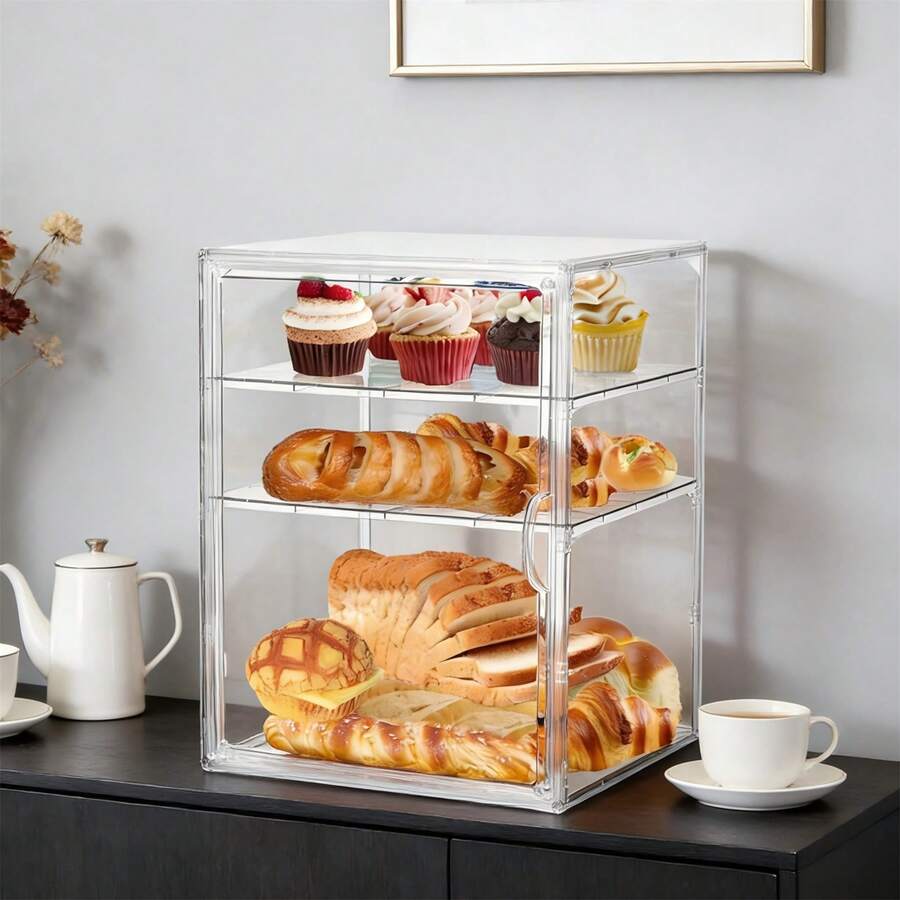 4 Layer Acrylic Pastry Display Case – Adjustable Clear Bread Box With Magnetic Door, Countertop Bakery Display For Bagels Muffins Croissants, Easy Clean - View 1
