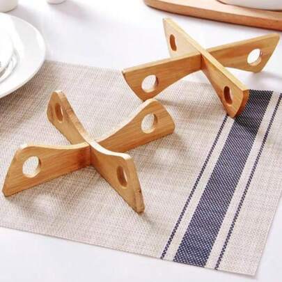 حامل قابل للفك من الخيزران، رف عازل للحرارة بشكل صليبي، مصمم لتخزين أدوات المطبخ، حامل أطباق وأوعية مقاوم للحرارة، حامل أواني، تصميم قاعدة صليبي مستقر، مناسب لحماية سطح المطبخ وطاولة الطعام