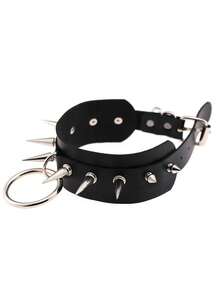Colar Gargantilha de Couro PU Preto com Rebites Punk Goth, Adequado para Uso Diário, Festivais, Festas, Apresentações, Natal, Dia dos Namorados, Acessórios de Moda de Carnaval, Presente - Preto - Visão 4