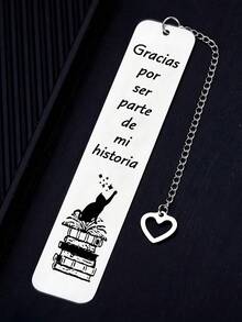 Edelstahl Katzen Lesezeichen, eingraviert mit "Danke, dass du ein Teil meiner Geschichte bist" mit Herzkette, ideales Geschenk für Buchliebhaber, Geschenke für Mutter, Vater, Abschluss und Lehrer - Verschiedenfarbig - Übersicht 2