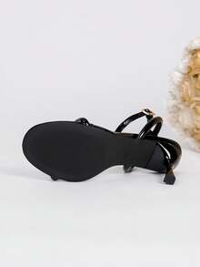 Women's Round Toe Slingback Stiletto Heels Sandals, Black High Heels For Summer - Black - View 7