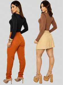 Kit 2 Blouse Long Sleeve Elegant Low-Cut Cold Second Skin - 黑色和棕色 - 查看 11