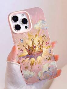 1件装时尚个性化油画皇冠图案防震浅粉色液态直边TPU手机壳，适用于 16 Pro Max/16/16 Pro/16 Plus/15/15 Pro Max/15 Pro/11/12/13/14 Pro Max/11 Pro/11 Pro Max/12 Pro/12 Pro Max/13 Pro/13 Pro Max/14 Pro/14 Pro Max，柔软舒适，尽显优雅气质 - 彩色 - 查看 2