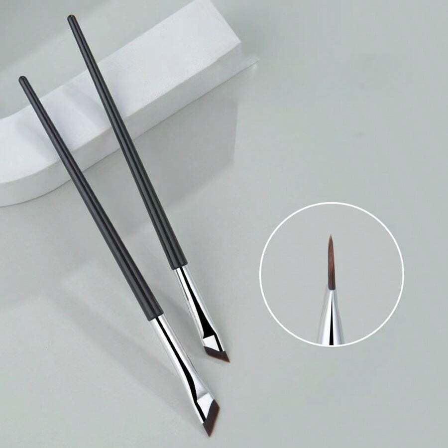 2pcs Angled Eyeliner Brush & Eyeshadow Brush Makeup Brush Set, Flat Sickle-Shaped Eyelid & Undereye Detail Brush, Home & Travel Gift For Men & Women - Multicolor - View 1