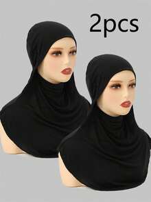 2pcs/set - Jersey Face-covering Cap - Black + Black