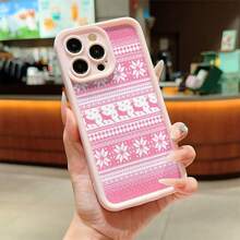 Pink Deer Floral Pattern TPU Shockproof Phone Case, Suitable As Birthday And Christmas Gift For Couples, Girlfriends, Daughters, Teenagers - Pink - View 1