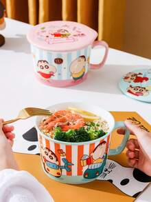 CRAYON SHINCHAN Bộ bát sứ hình hoạt hình Crayon Shin-Chan có nắp và tay cầm - Dùng được trong lò vi sóng - Bộ bát ăn trưa di động, lý tưởng cho mì, súp và ramen. - Nhiều màu - Xem 6