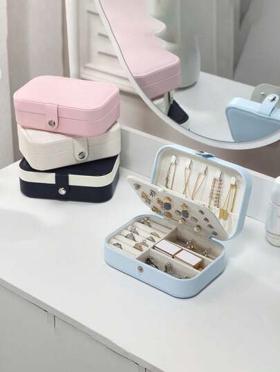 1pc Holiday Travel Storage Box, PU Leather Jewelry Box, Large Capacity Jewelry Organizer, Multifunctional Jewelry Display Case, Suitable For Earrings, Rings, Necklaces, Bracelets, Travel Essentials, Travel Accessories, Holiday Essentials, Cruise Essentials, Birthday Gift, Bridesmaid Gift, Gift For Women, Spring New Arrival,Room Decor ,Makeup Bag