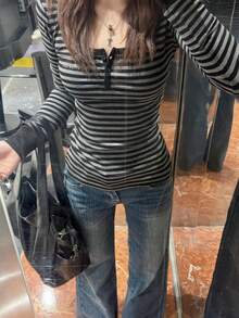 Women T-Shirts - 黑灰條紋 - 查看 7