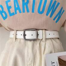 1pc PU Women's White Stitching Silver Arched Buckle Belt - White - View 1