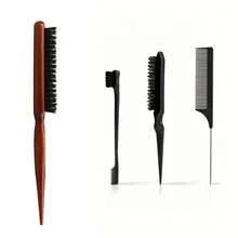 4件套野猪鬃毛造型梳套装，包含边缘定型梳，男女通用，无香型专业剪发造型梳，适用于各种发质。无需电源即可打造渐变发型，清洁方便，打造柔顺发型，是美发配件的理想之选。 - 彩色 - 查看 9