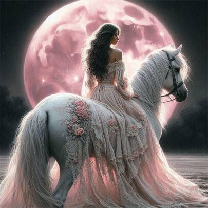 Kit de pintura de diamantes 5D, pintura de diamantes acrílicos redondos, pintura de la belleza del caballo blanco de la luna, adecuada para el hogar, el dormitorio, el pasillo, el estudio, la decoración de paredes, regalo perfecto para Pascua, Día de la Independencia, Halloween, Navidad