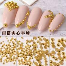 100pcs/Bag Gold Color Nail Art Faux Pearl Decorations, Popular Flat Mixed Size Nail Accessories Nails - Multicolor - View 6